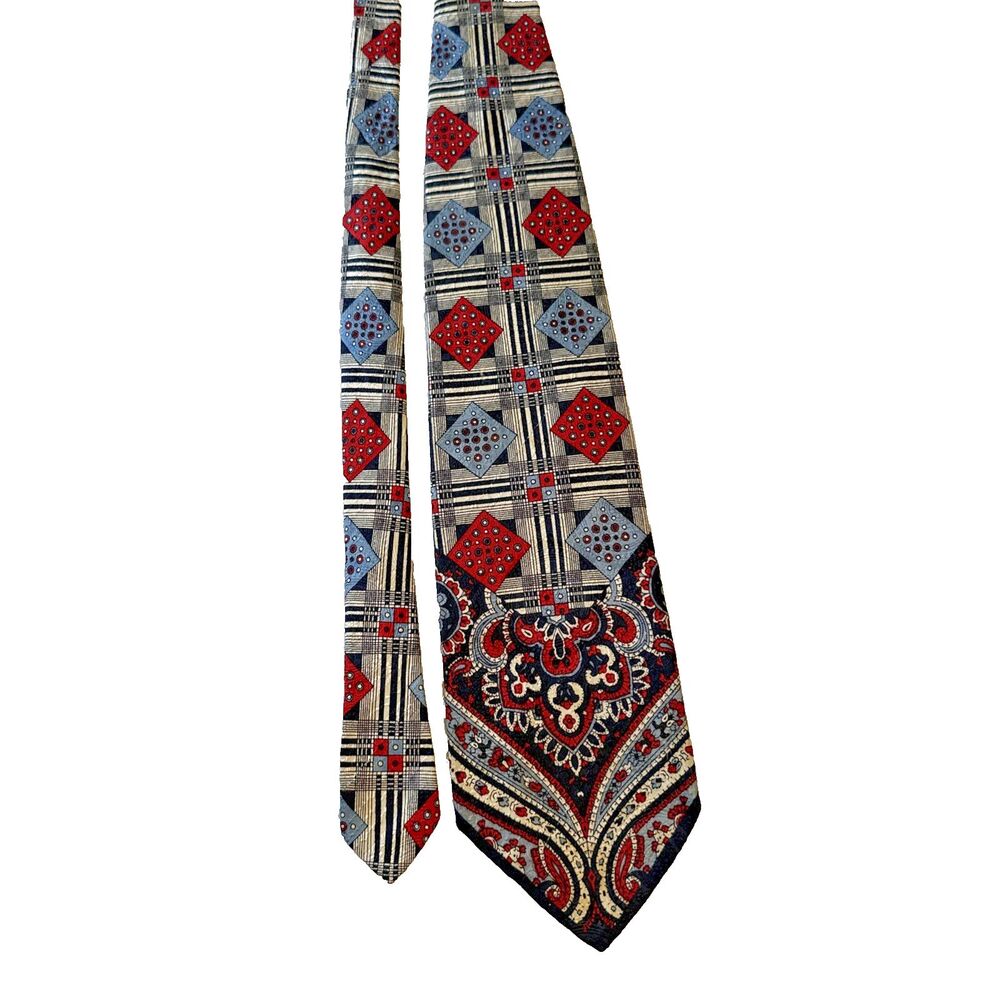 Vintage Givenchy Gentleman Paris Silk Tie Navy Red Paisley Plaid 58”x4.25” *Read